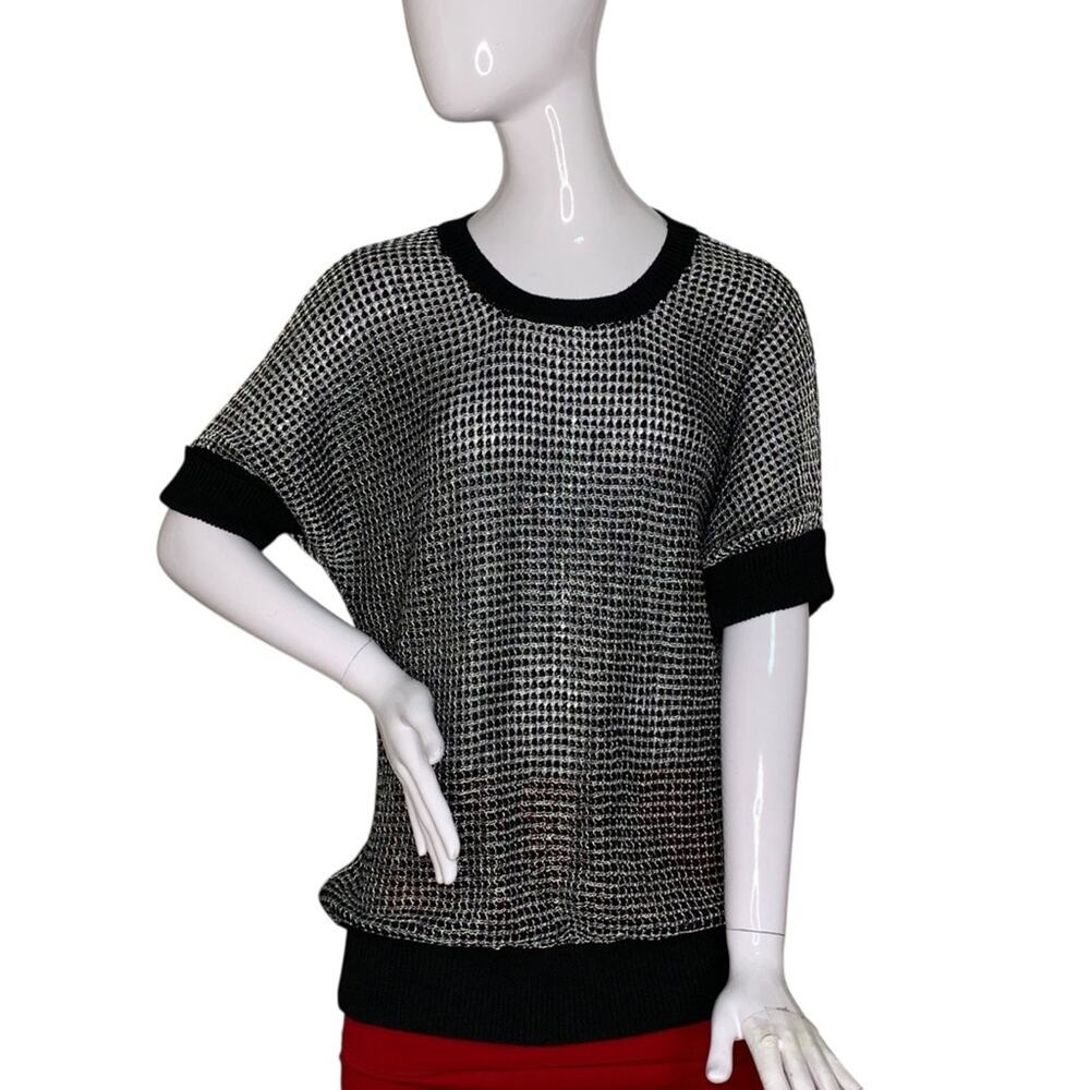 Apt 9 NWOT Whimsigoth Knit Top Metallic Silver Stitch Short Sleeve Size XL